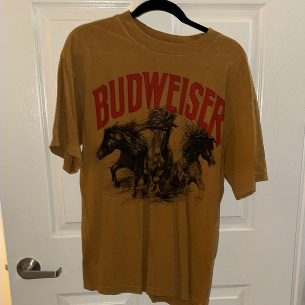 PacSun Tan Tee with Red Budweiser Graphic- Unisex
